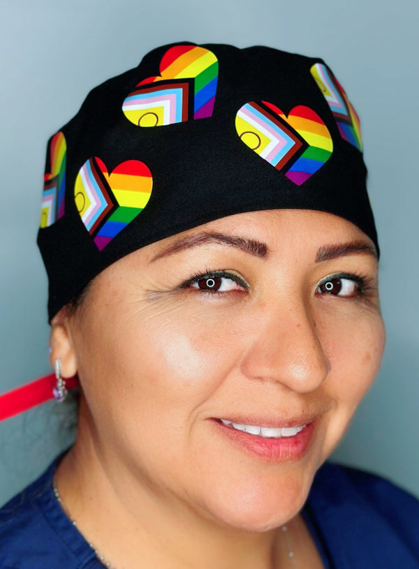 LGBTQIA+ Pride Flag Hearts Custom Solid Color Unisex Scrub Cap (Copy)