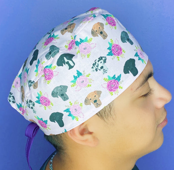 Great Danes on Lavender Florals Unisex Animal Scrub Cap