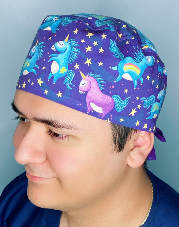 Unicorns on Purple Unisex Animal Scrub Cap