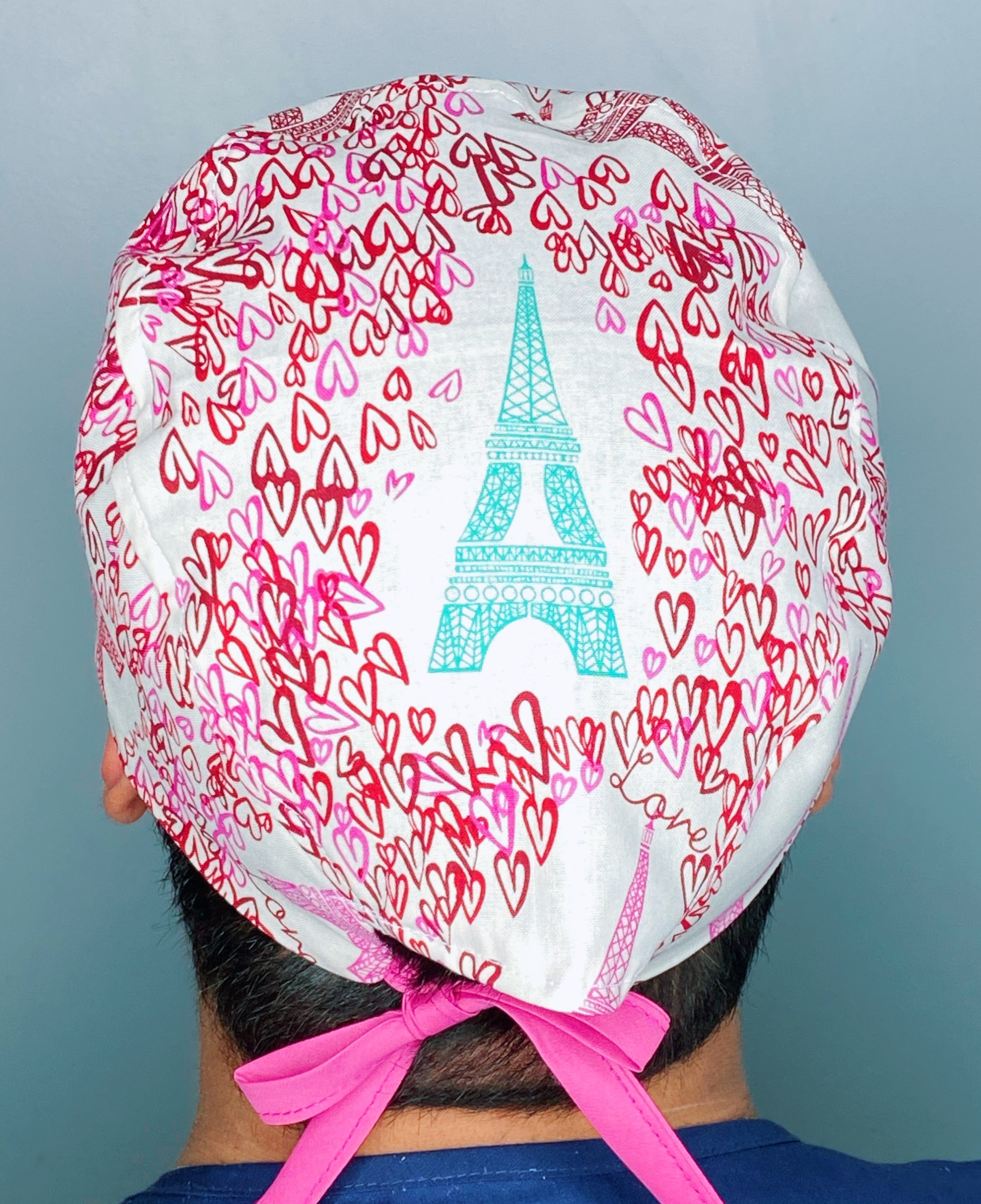 Paris Eiffel Towers & Hearts Design Unisex Cute Scrub Cap