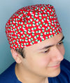 Small Snowman on Red Christmas/Winter themed Unisex Holiday Scrub Cap