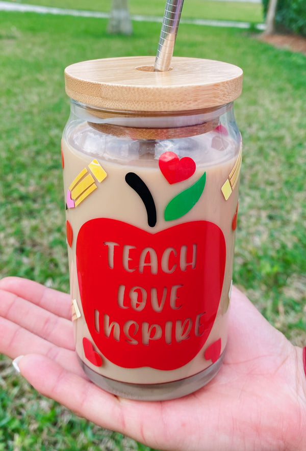 Teach Love Inspire Glass Beer Can