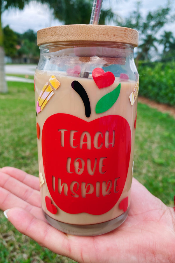 Teach Love Inspire Glass Beer Can