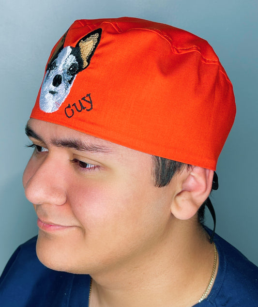Your Picture EMBROIDERED ONCE on Custom Solid Color Unisex Scrub Cap