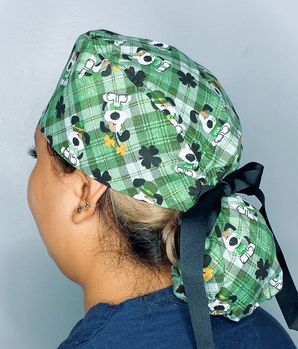 Lucky Pups on Plaid St. Patrick's Day Ponytail