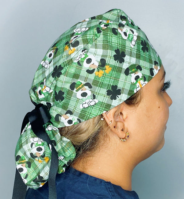 Lucky Pups on Plaid St. Patrick's Day Ponytail