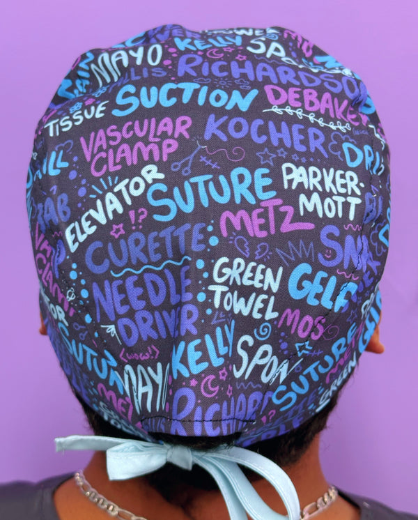 Popular Surgical Sayings & Scribbles Tools Dark Purple Unisex Medical Theme Scrub Cap