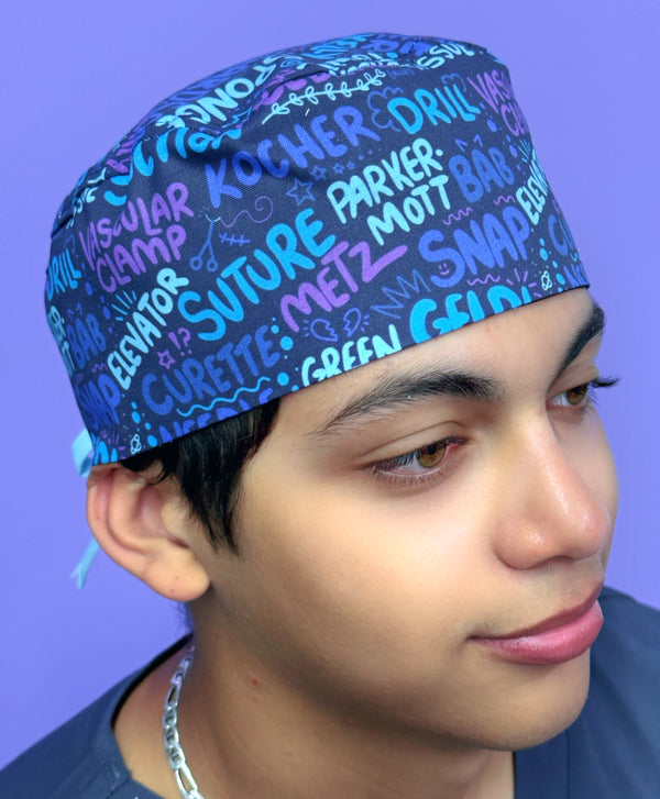 Popular Surgical Sayings & Scribbles Tools Dark Purple Unisex Medical Theme Scrub Cap