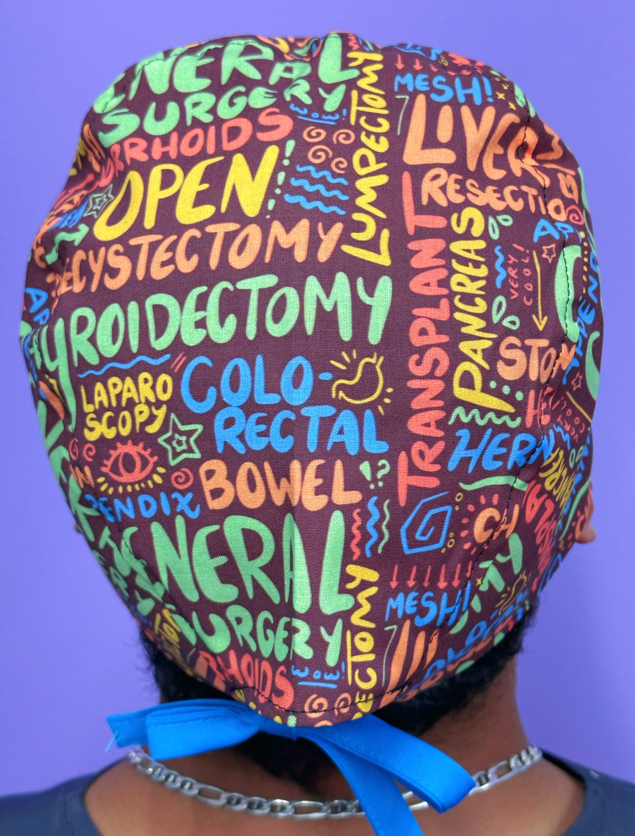 Popular Surgical Procedures & Scribbles Tools Brown Unisex Medical Theme Scrub Cap