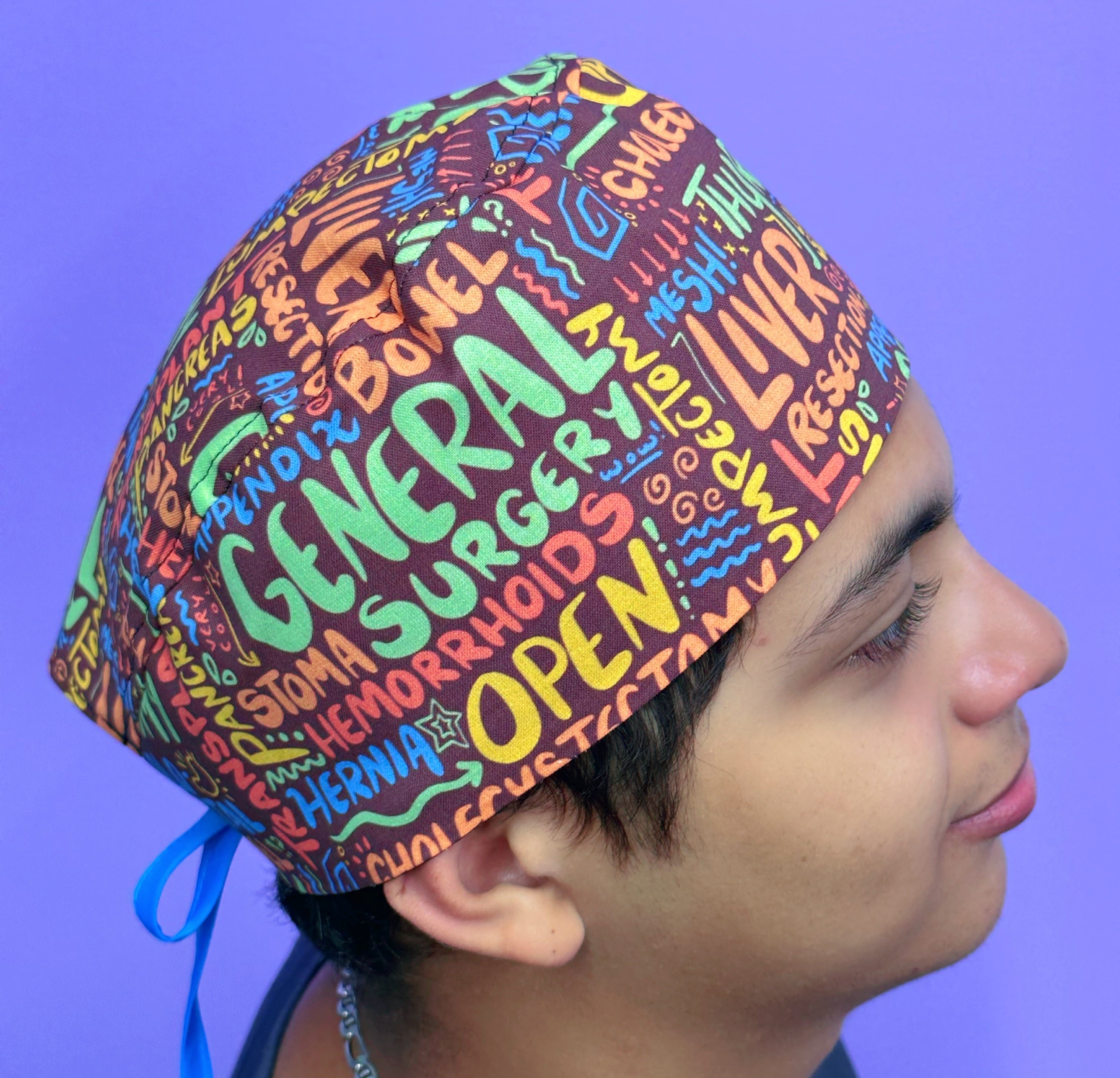 Popular Surgical Procedures & Scribbles Tools Brown Unisex Medical Theme Scrub Cap