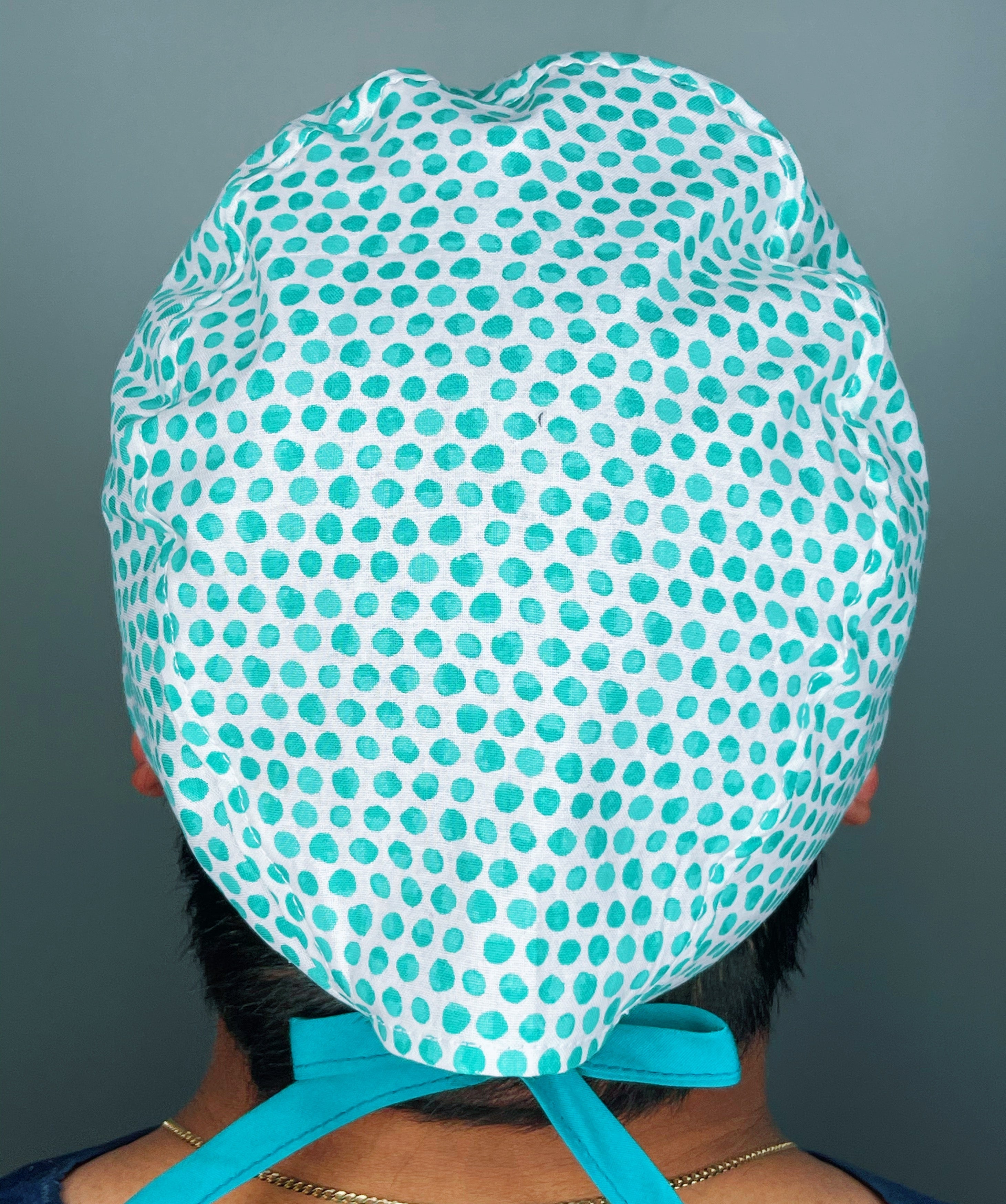 Turquoise Polka Dots on White Unisex Cute Scrub Cap