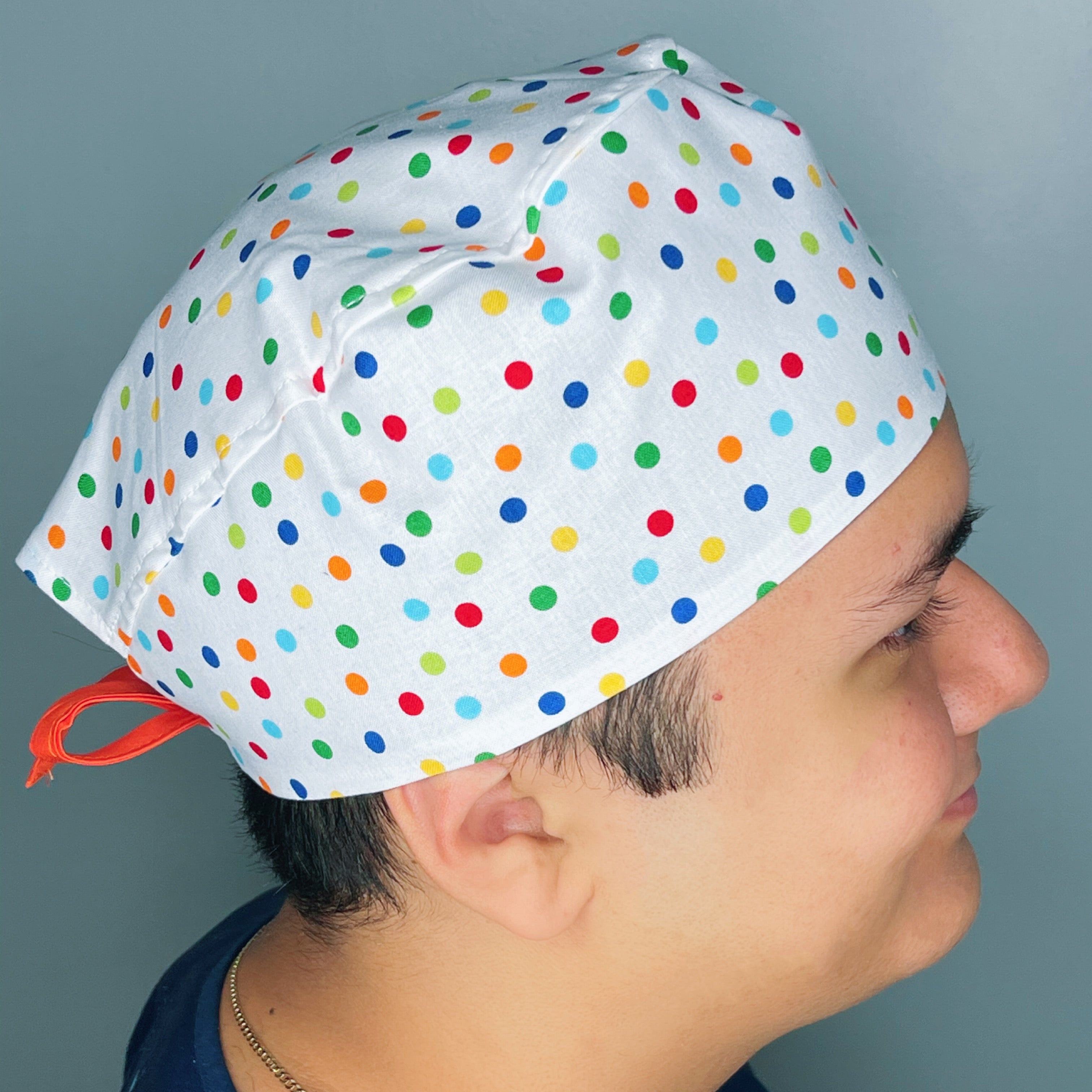 Colorful Polka Dots on White Unisex Cute Scrub Cap