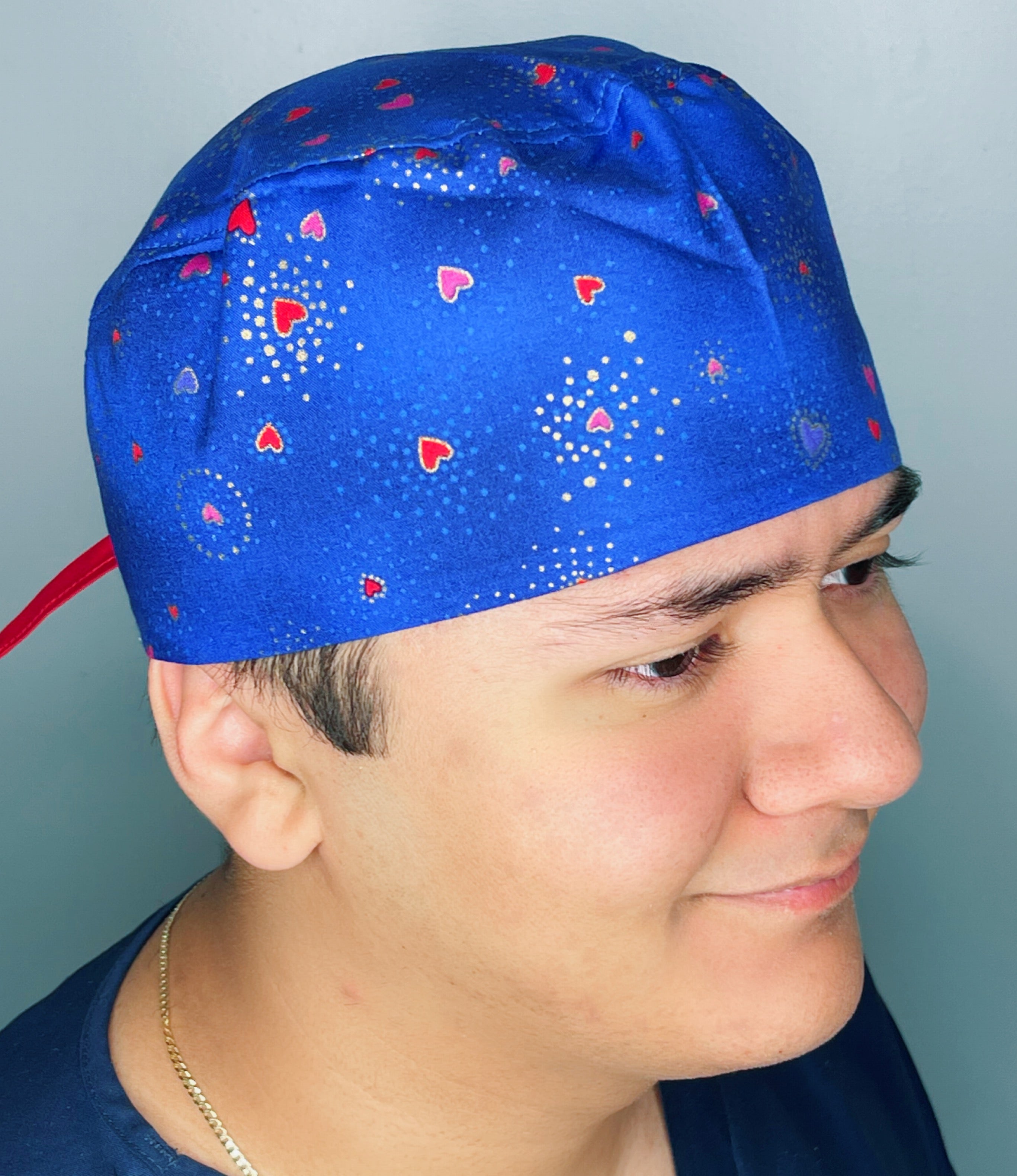 Small Hearts on Blue Valentine's Day Unisex Holiday Scrub Cap