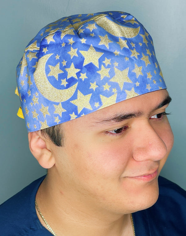 Stars & Moons Glitter Lavender Blue Unisex Fancy Scrub Cap