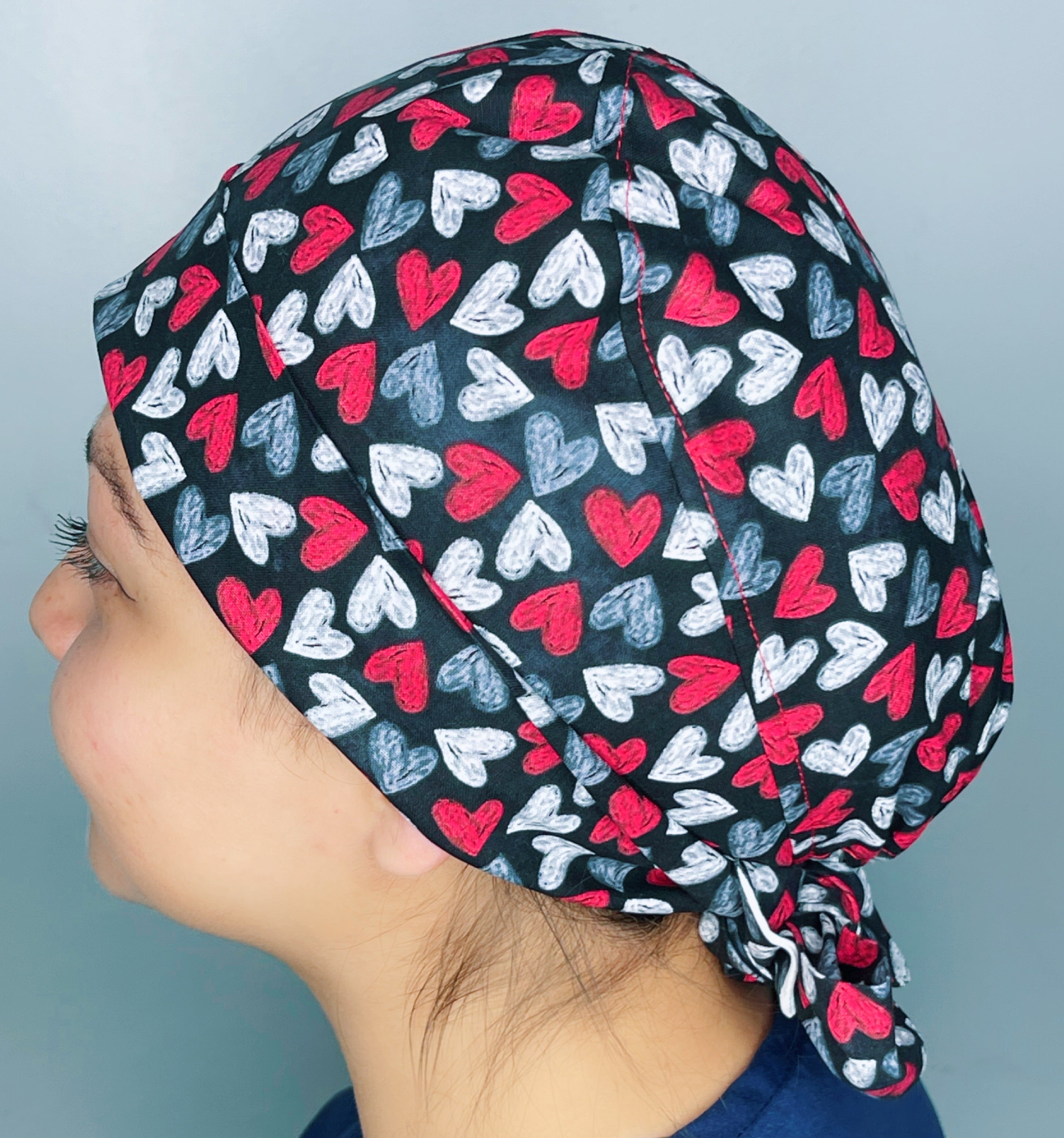 Red & Grey Hearts on Black Valentine's Day Holiday Themed Pixie