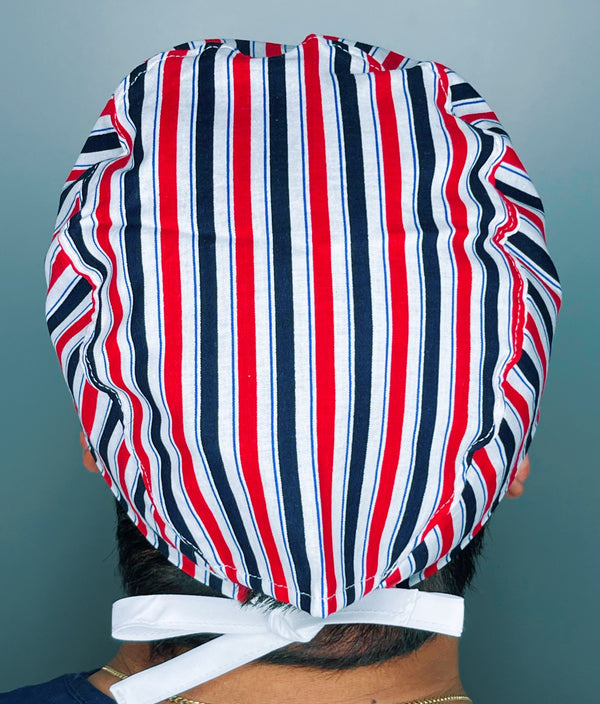 Red, White & Blue Stripes Unisex Cute Scrub Cap