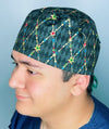 Gold Stars on Black Unisex Fancy Scrub Cap