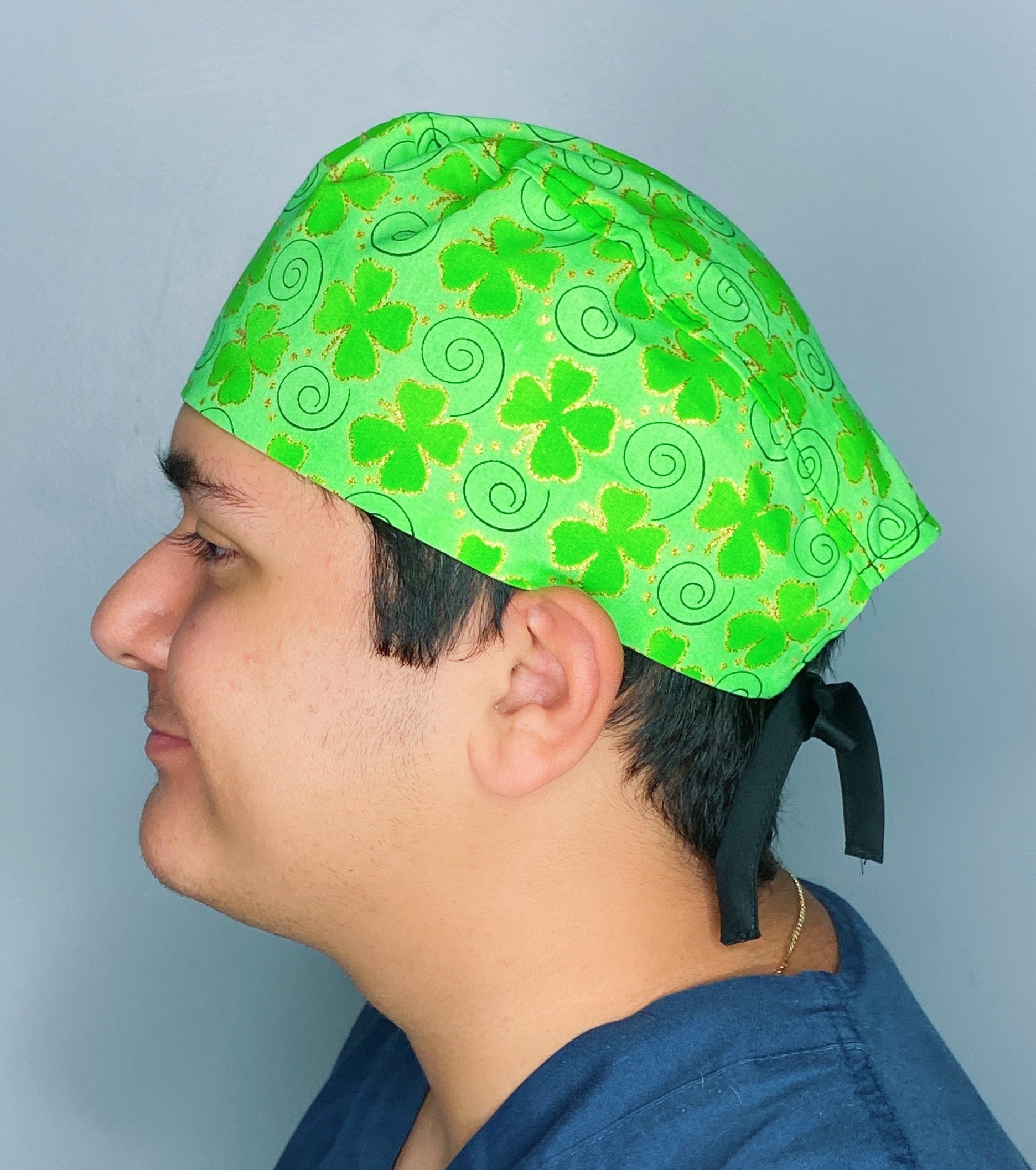 Glitter Clover Leaves Swirls St. Patrick's Day Unisex Holiday Scrub Cap