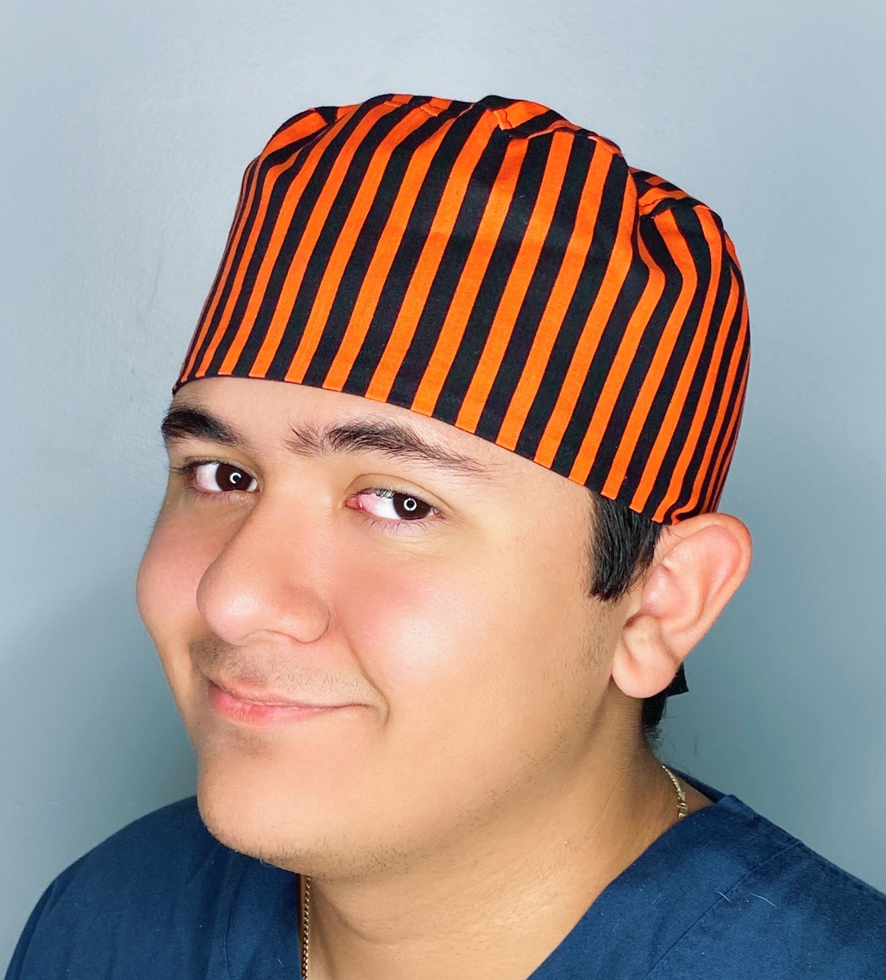 Orange & Black Stripes Unisex Holiday Scrub Cap