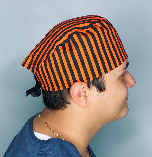 Orange & Black Stripes Unisex Holiday Scrub Cap