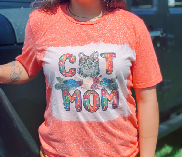 Cat Mom Bleached Unisex Soft Style T-Shirt