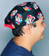Girly Mouse with Polka Dot Bow Red & Flowers Unisex Geek Scrub Cap