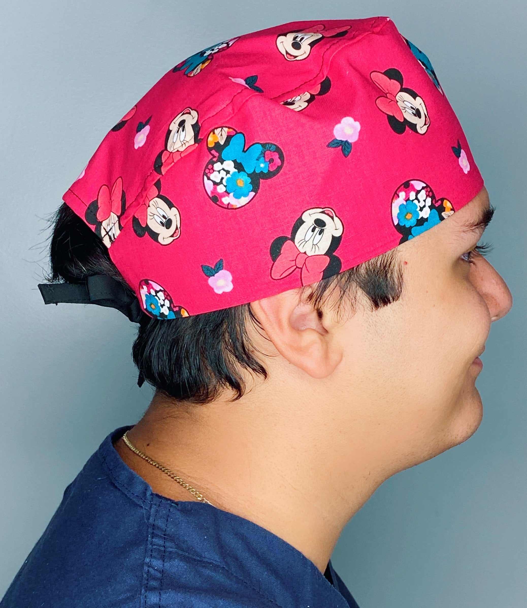 Girly Mouse with Polka Dot Bow Red Floral Unisex Geek Scrub Cap