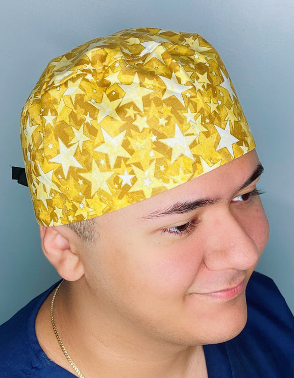 Gold Stars All Over Unisex Fancy Scrub Cap