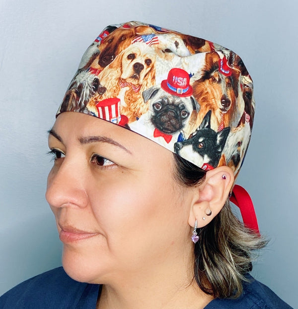 Patriotic Pups Independence Day Unisex Holiday Scrub Cap