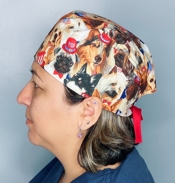 Patriotic Pups Independence Day Unisex Holiday Scrub Cap