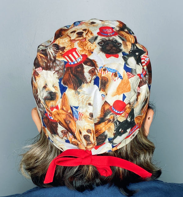 Patriotic Pups Independence Day Unisex Holiday Scrub Cap