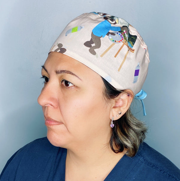 Painting Sloths Unisex Animal Scrub Cap