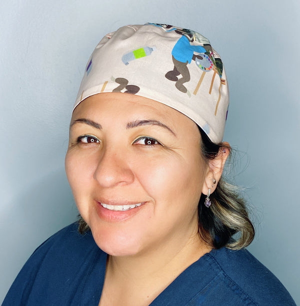 Painting Sloths Unisex Animal Scrub Cap