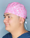 Bright Pink Band-Aids, Needles & Hearts Unisex Medical Theme Scrub Cap