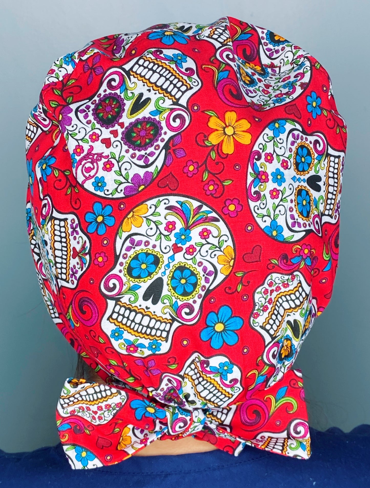 Mexican Sugar Skulls on Red Halloween Dia De Los Muertos Holiday Themed Pixie