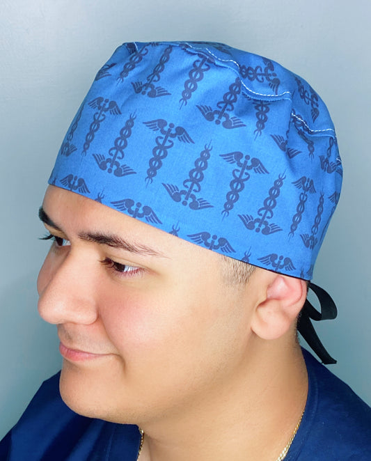 Blue Medical Snake Caduceus Symbol Unisex Medical Theme Scrub Cap