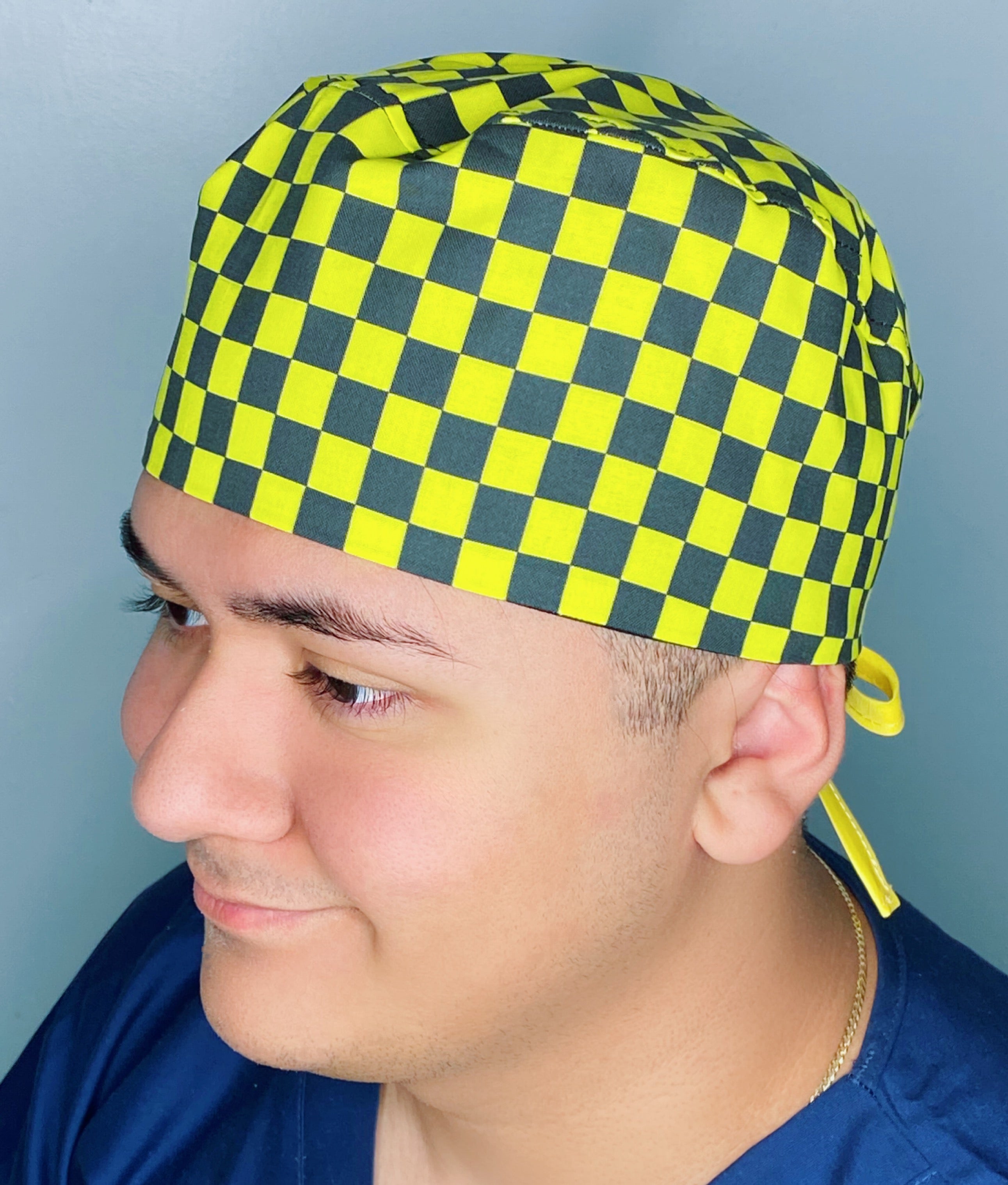 Black & Yellow Checkerboard Design Unisex Cute Scrub Cap