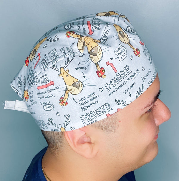 All of Santa's Reindeers Christmas/Winter themed Unisex Holiday Scrub Cap