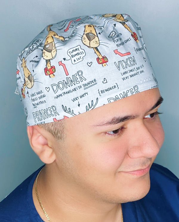 All of Santa's Reindeers Christmas/Winter themed Unisex Holiday Scrub Cap