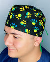 Ombre Green Yellow Paw Prints Unisex Animal Scrub Cap