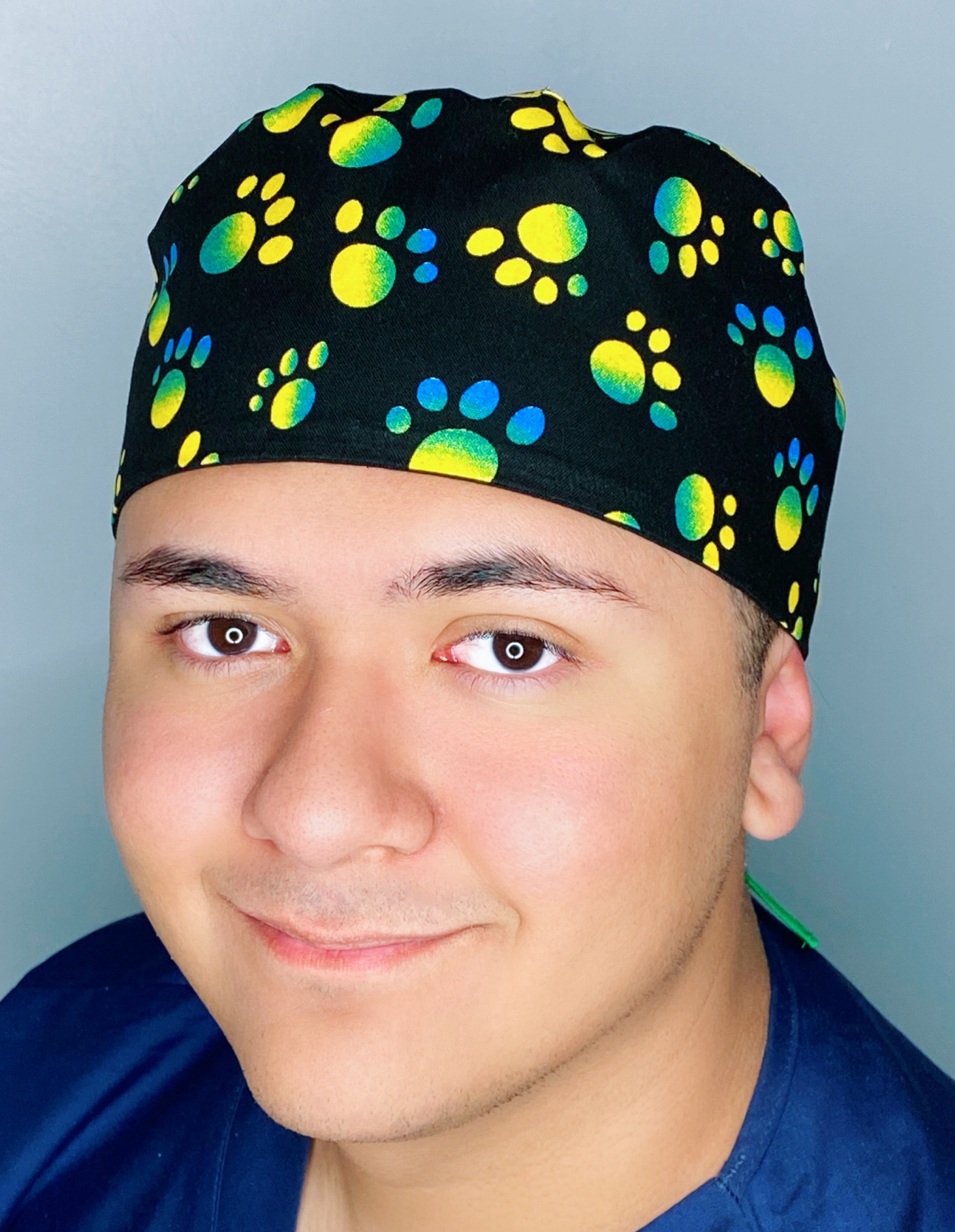 Ombre Green Yellow Paw Prints Unisex Animal Scrub Cap