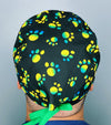 Ombre Green Yellow Paw Prints Unisex Animal Scrub Cap