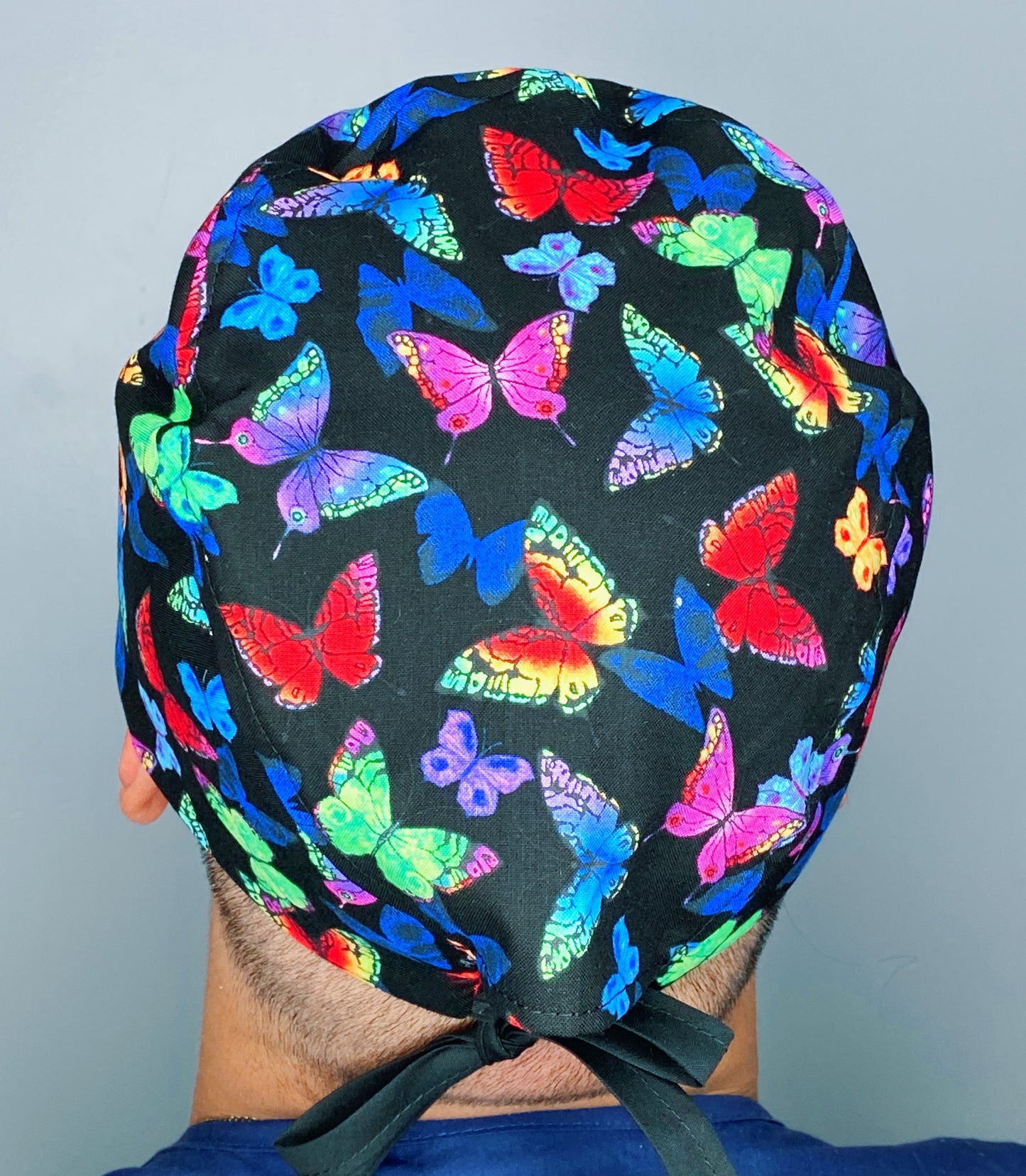 Beautiful Colorful Butterflies on Black Unisex Animal Scrub Cap