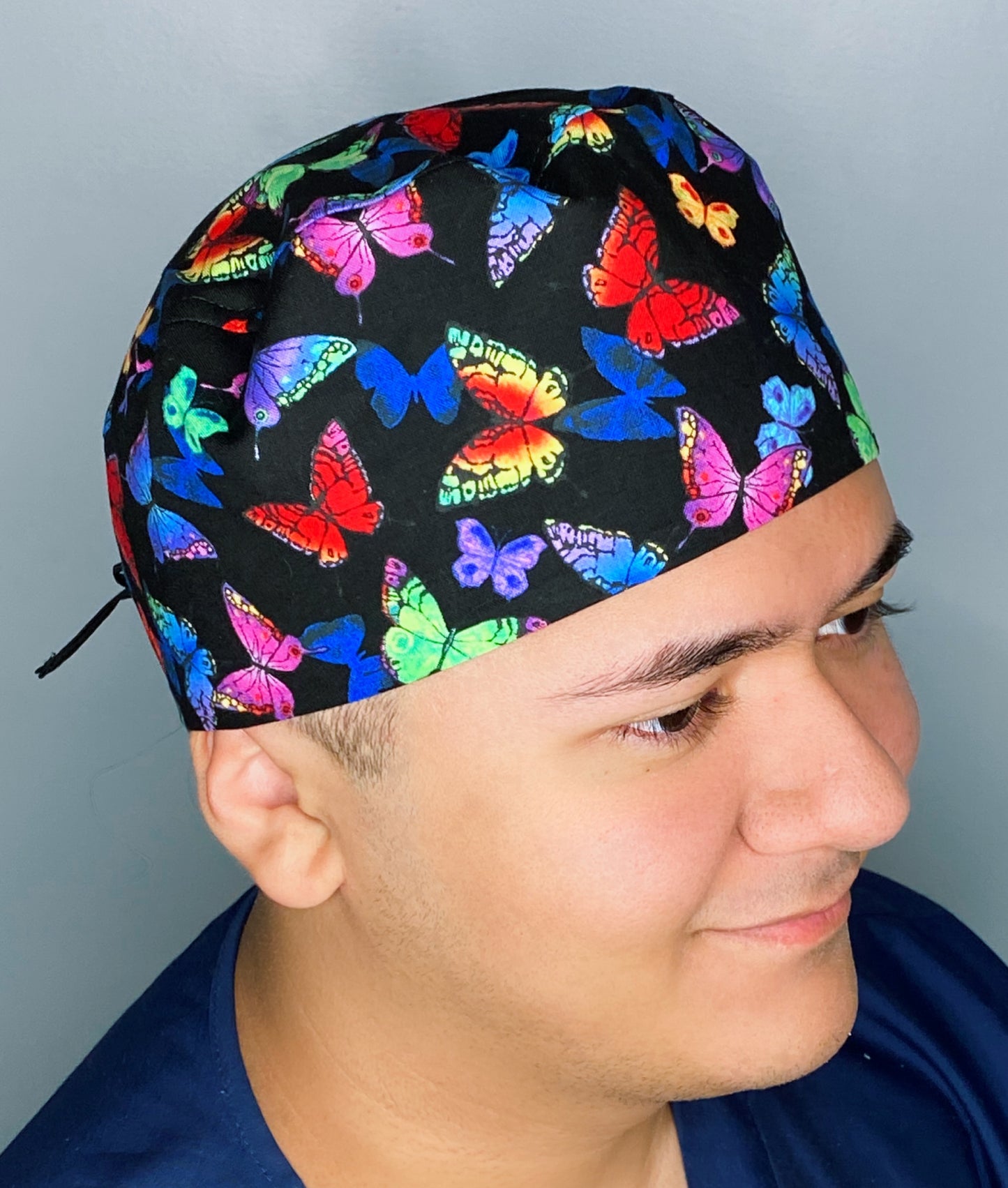Beautiful Colorful Butterflies on Black Unisex Animal Scrub Cap