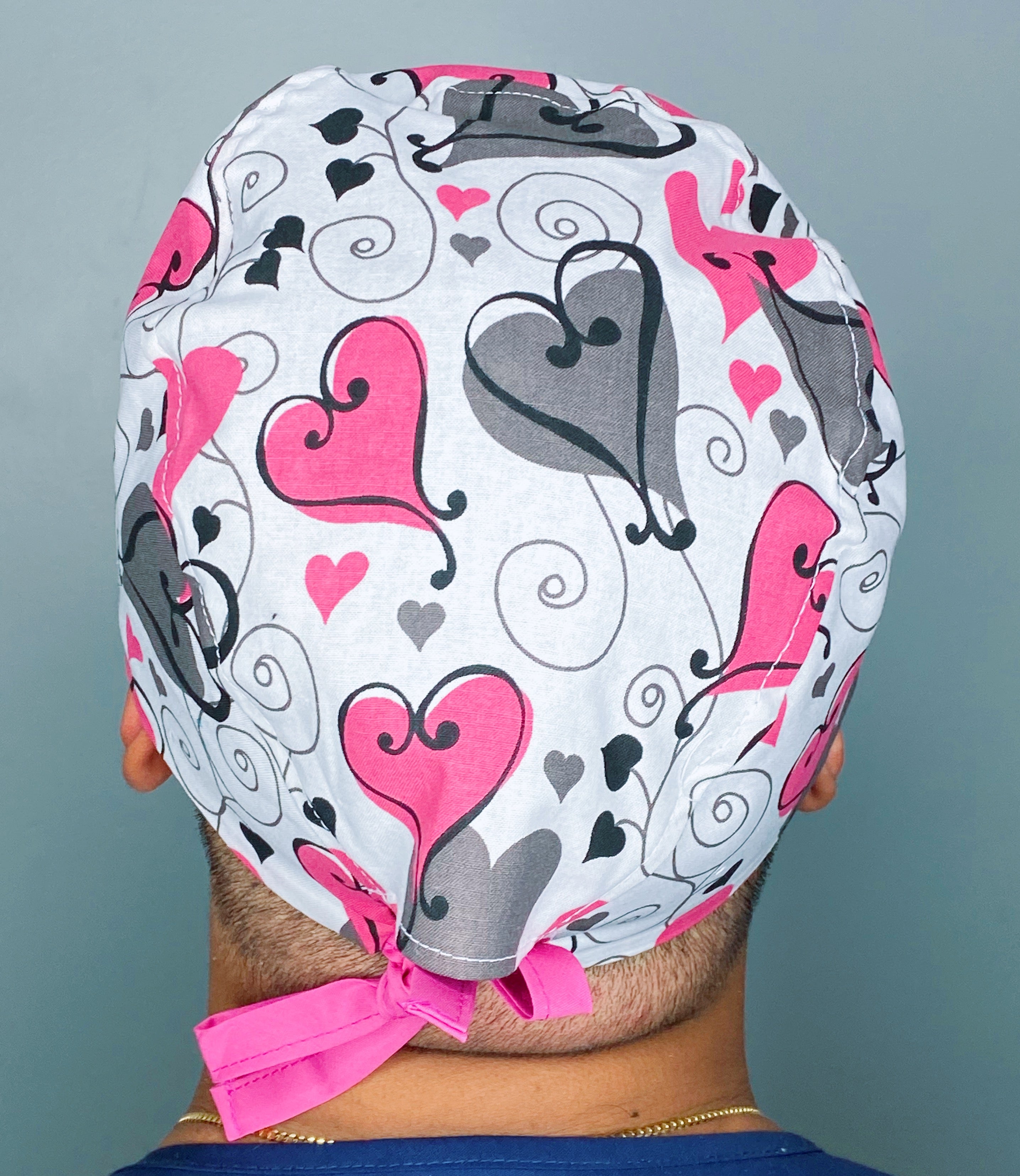 Pink & Grey Heart Doodles Valentine's Day Unisex Holiday Scrub Cap