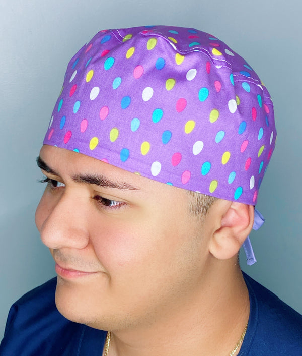 Colorful Easter eggs on Lavender Themed Unisex Holiday Scrub Cap