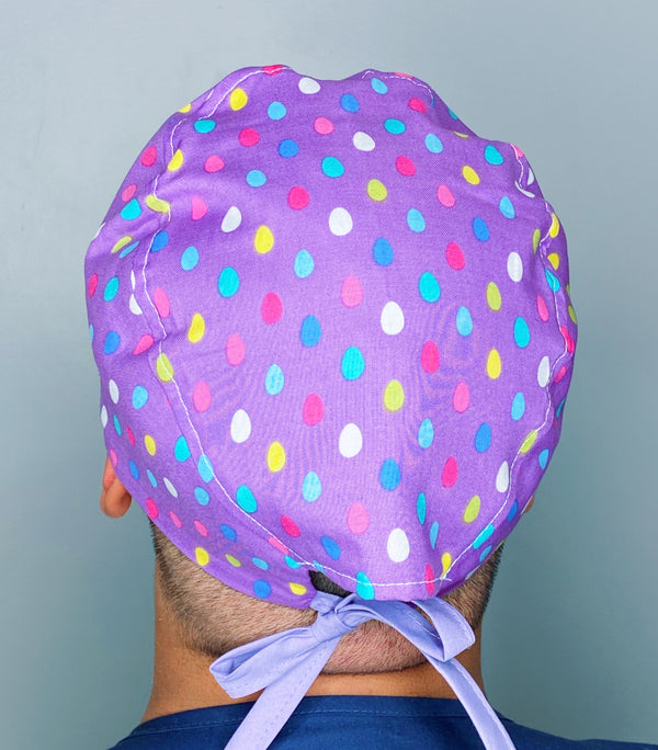 Colorful Easter eggs on Lavender Themed Unisex Holiday Scrub Cap