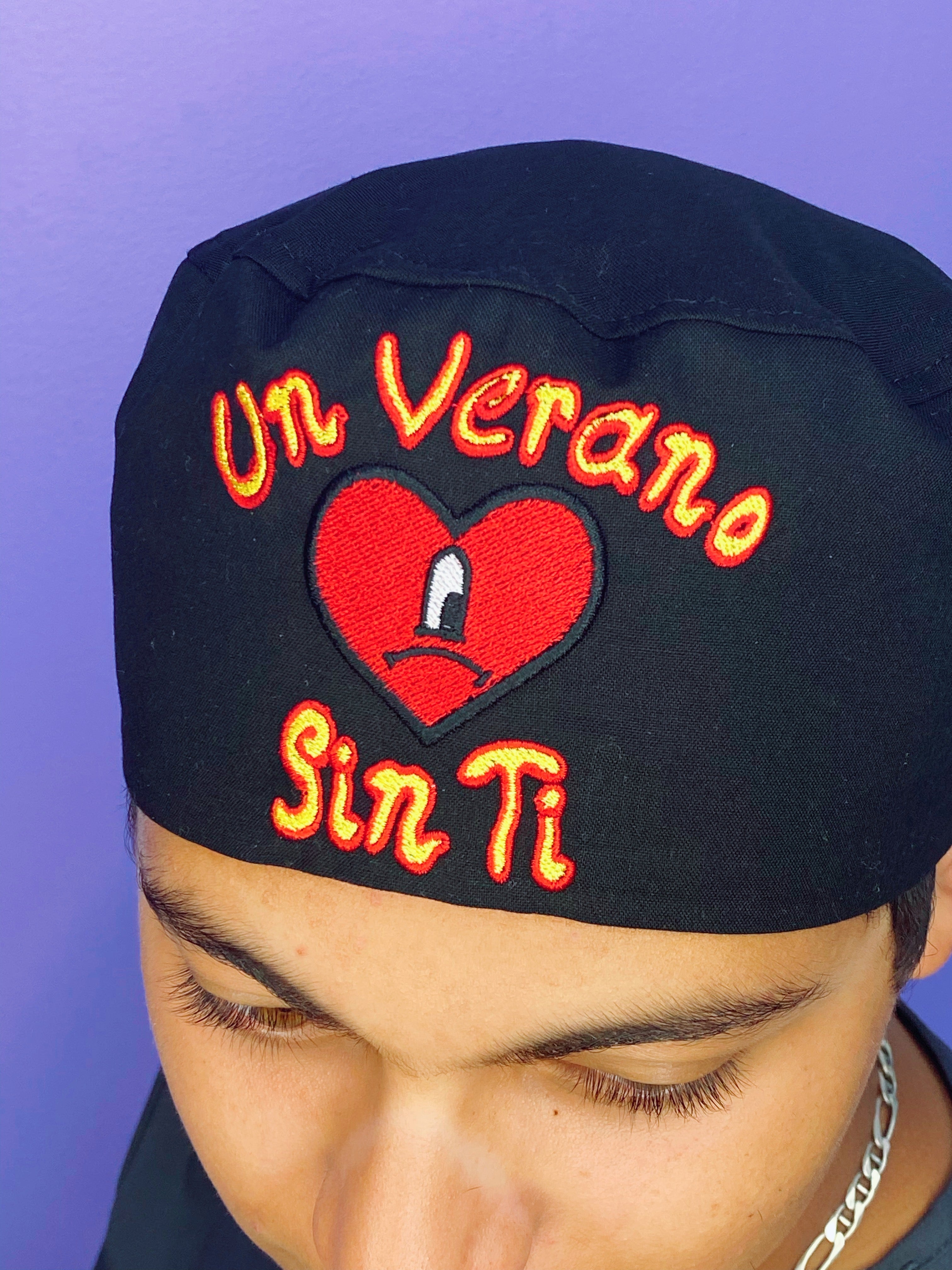 Un Verano Sin Ti Bad Bunny Inspired Embroidered Custom Solid Color Unisex Scrub Cap