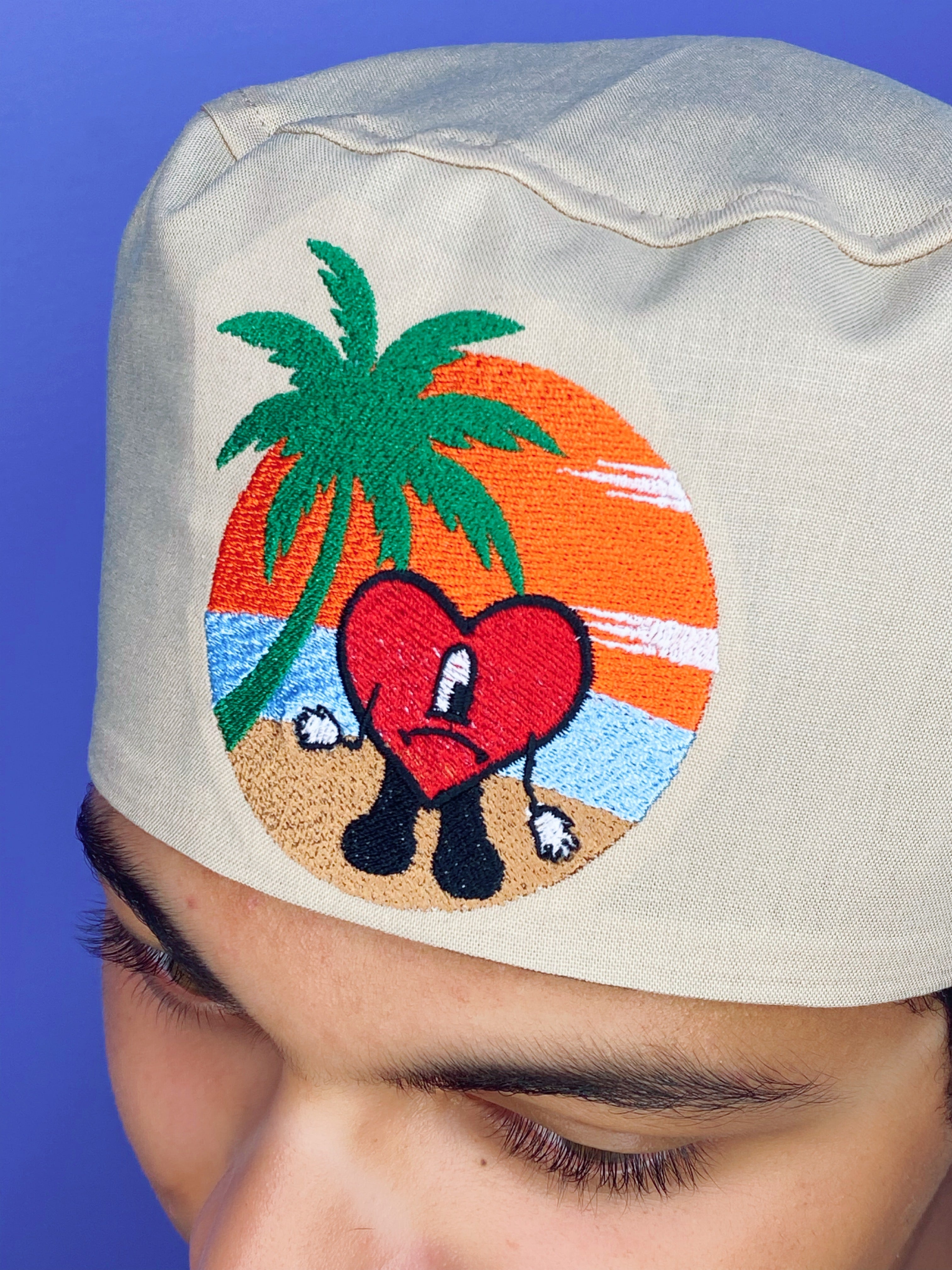 Un Verano Sin Ti Beach Scene Bad Bunny Inspired Embroidered Custom Solid Color Unisex Scrub Cap