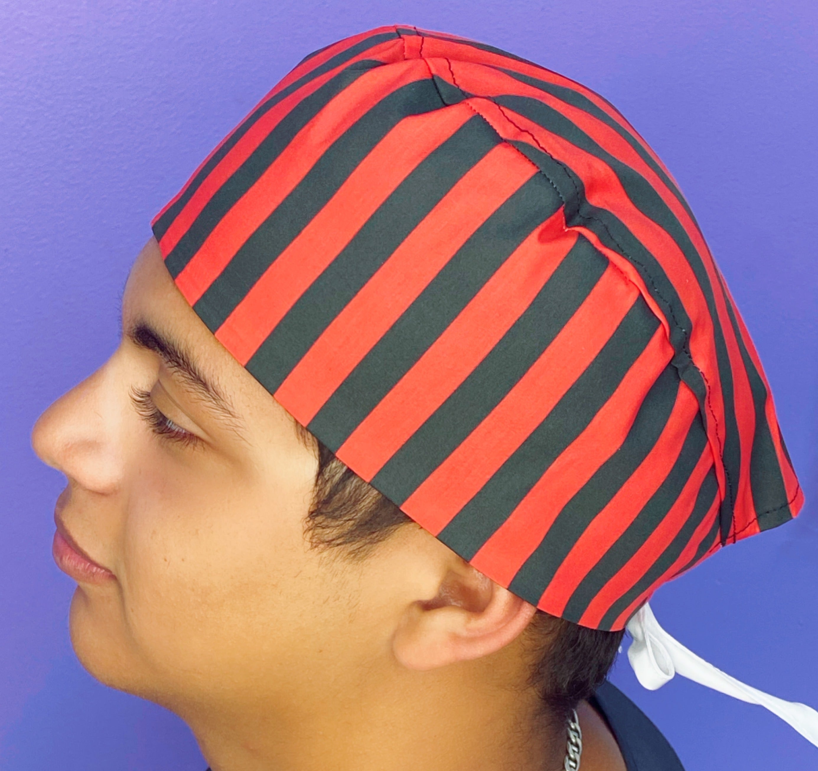 Red & Black Stripes Design Unisex Cute Scrub Cap